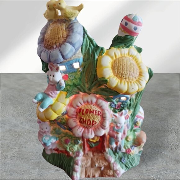 Cottontale Cottage Lighted Porcelain Bunny Flower Shop Figurine - Picture 7 of 9